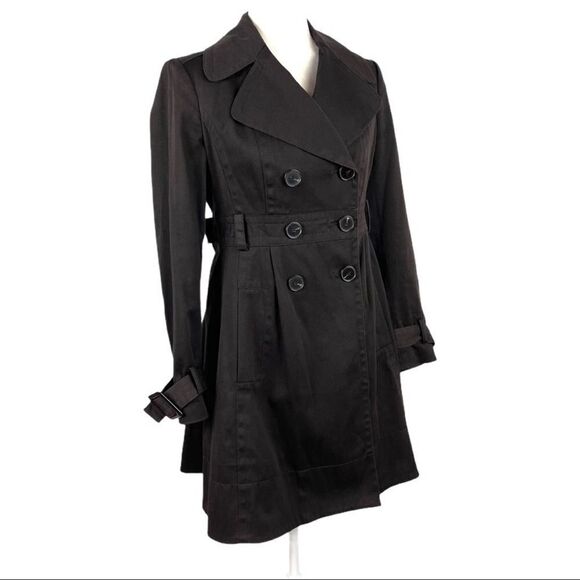 Zara Double Breasted Pleated Trench Coat Jacket Dark Brown Size Small Office Job - Picture 6 of 15